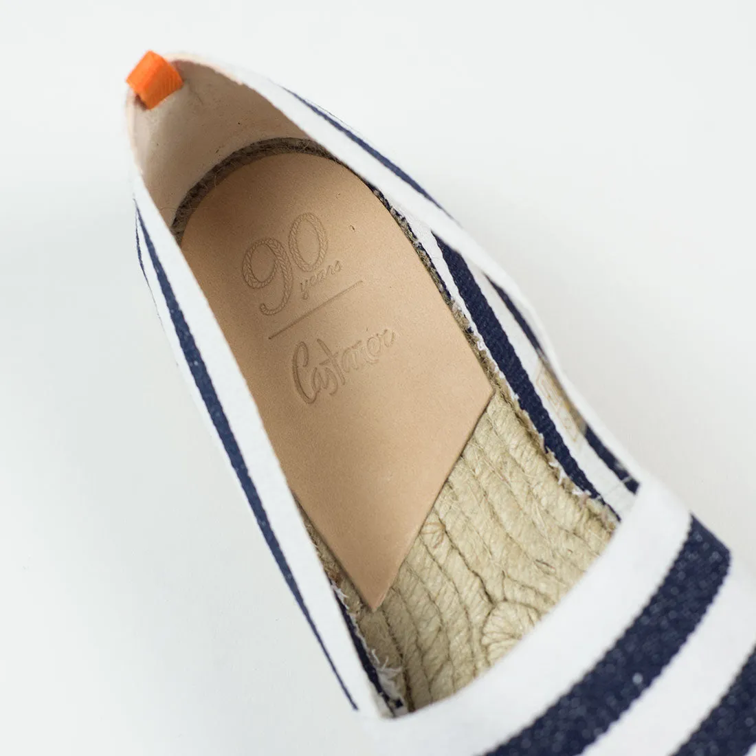 Navy woven stripes espadrilles with natural sole