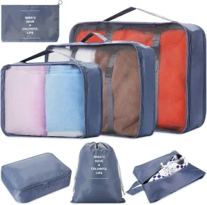 Nuanchu 7 Set Compression Packing Cubes Expandable Travel Packing Organizer Lightweight Luggage Organizer for Vacation Camping Business (Grey)
