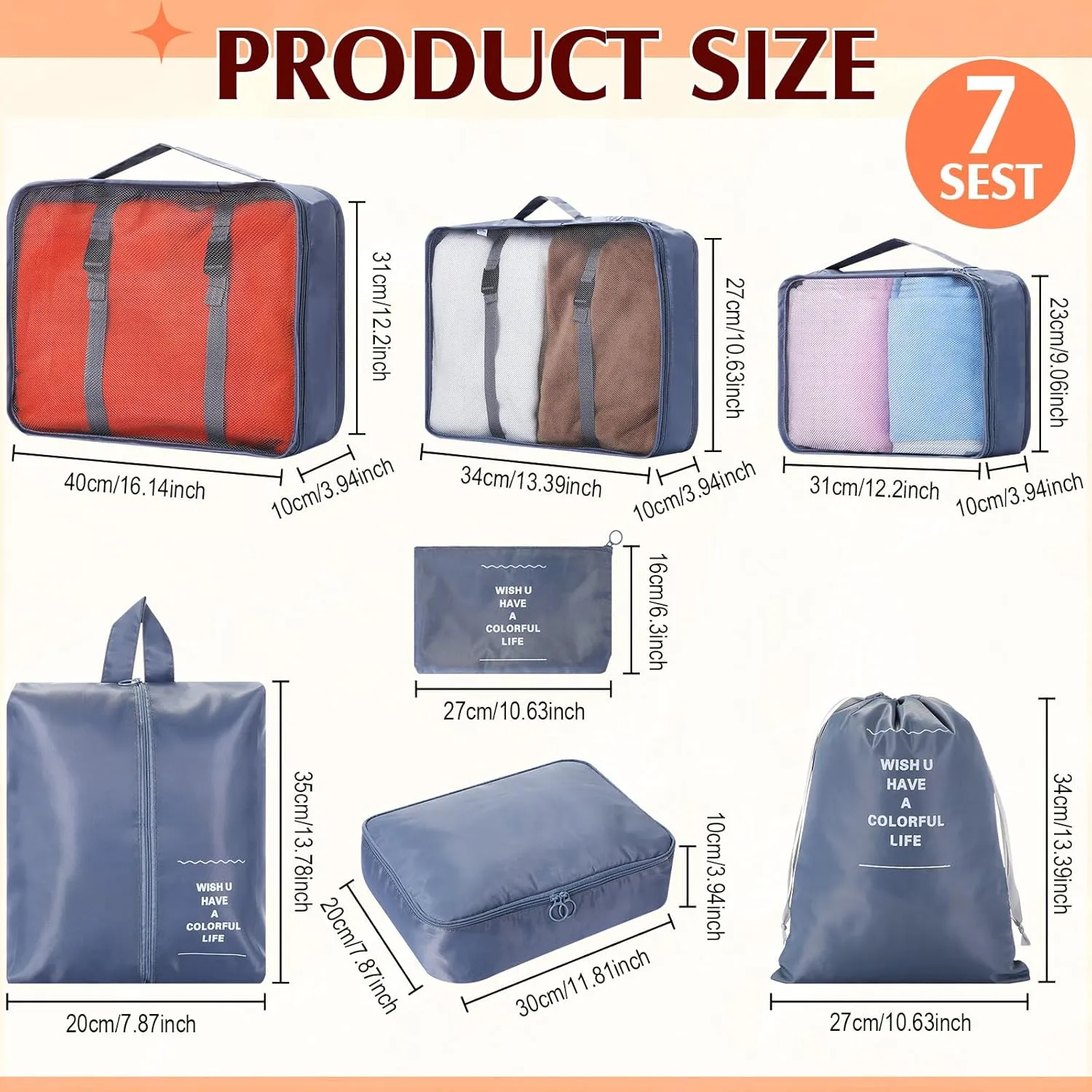 Nuanchu 7 Set Compression Packing Cubes Expandable Travel Packing Organizer Lightweight Luggage Organizer for Vacation Camping Business (Grey)