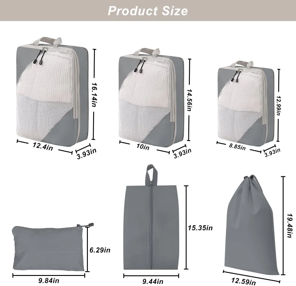 NuAngela Compression Packing Cubes for Travel 6 Set Packing Cubes for Suitcases Travel Luggage Organizers Bags Set for Essentials Lightweight Packing Organizers for Carry on Suitcases