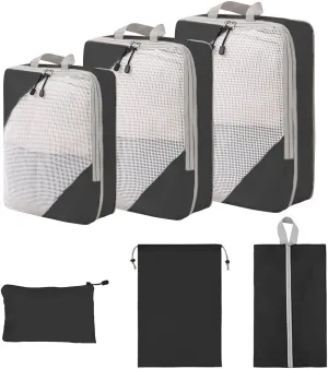 NuAngela Compression Packing Cubes for Travel 6 Set Packing Cubes for Suitcases Travel Luggage Organizers Bags Set for Travel Essentials Lightweight Packing Organizers for Carry on Suitcases