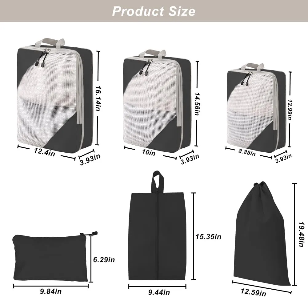 NuAngela Compression Packing Cubes for Travel 6 Set Packing Cubes for Suitcases Travel Luggage Organizers Bags Set for Travel Essentials Lightweight Packing Organizers for Carry on Suitcases