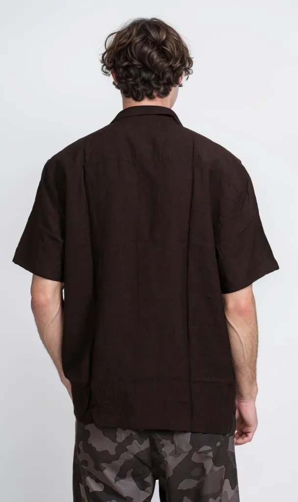 O203317 - Linen Short-Sleeve Button-Up Shirt - Black
