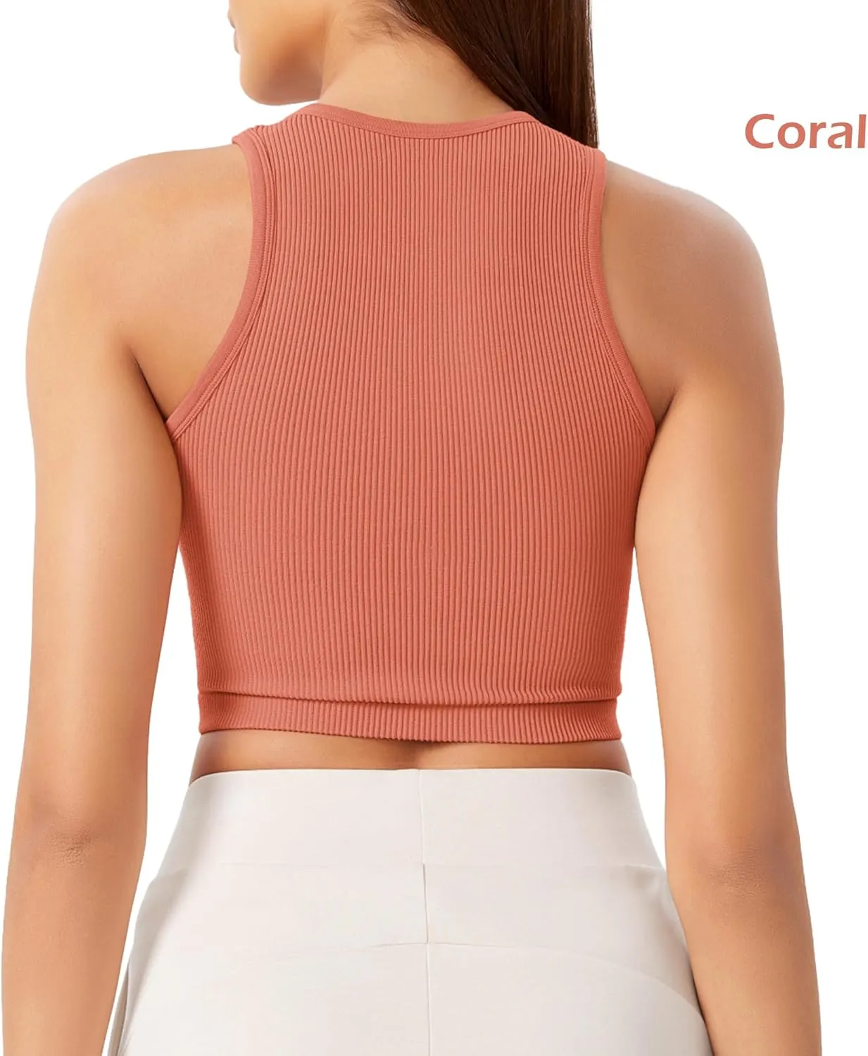 ODODOS 3-Pack Seamless Crop Tank for Women Ribbed Soft High Neck Cropped Tops