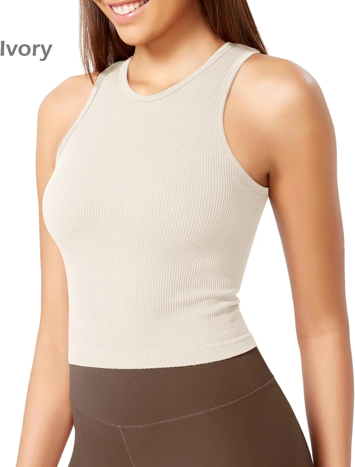 ODODOS 3-Pack Seamless Crop Tank for Women Ribbed Soft High Neck Cropped Tops