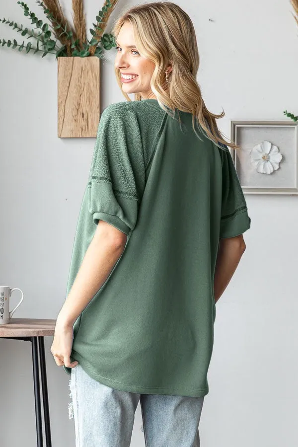 Olive Reverse Contrast Sleeve Top