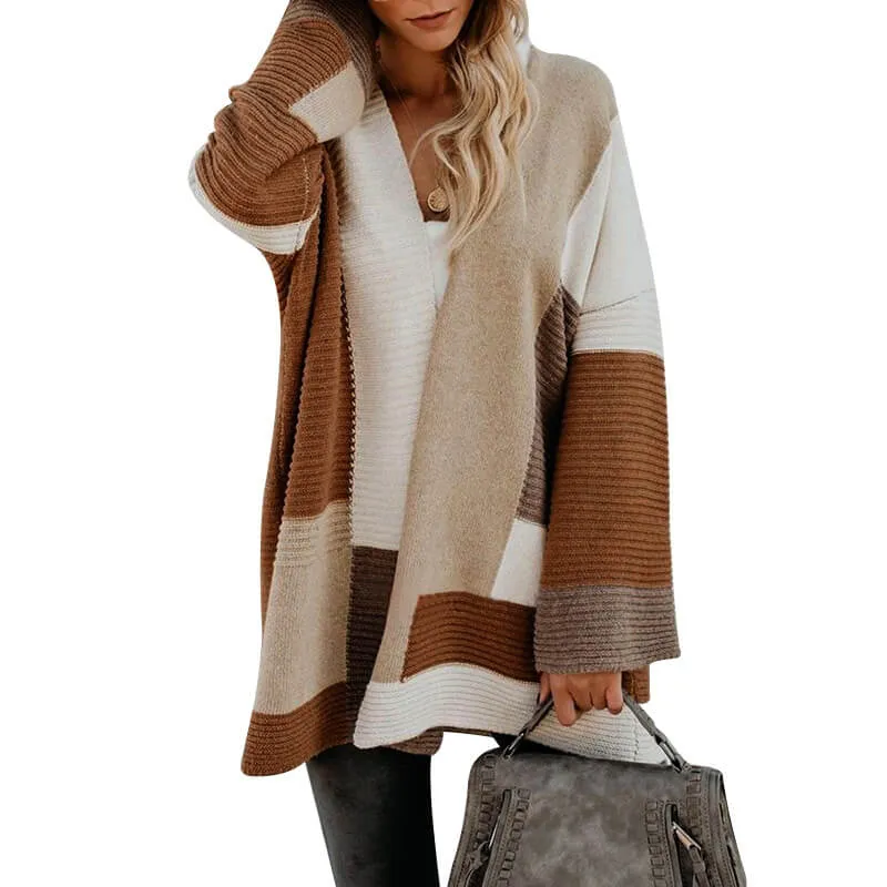 Oversized Colorblock Loose Bell Sleeve Cardigan Sweater