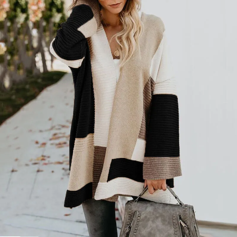 Oversized Colorblock Loose Bell Sleeve Cardigan Sweater