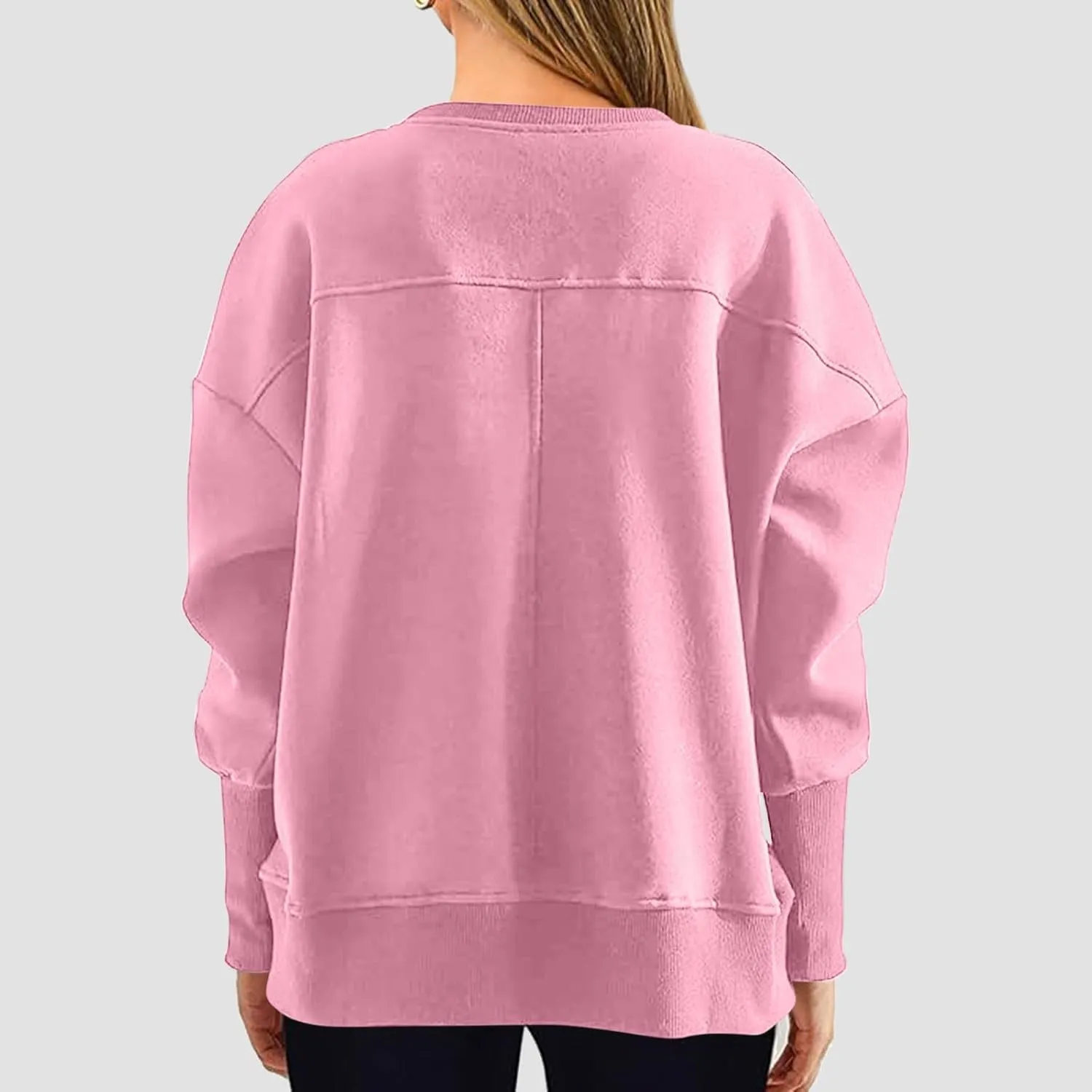 Oversized Crewneck Sweatshirt Women High Low Fleece Pullover Side Slit Drop Shoulder Soft Fall Sweatshirts No Hood