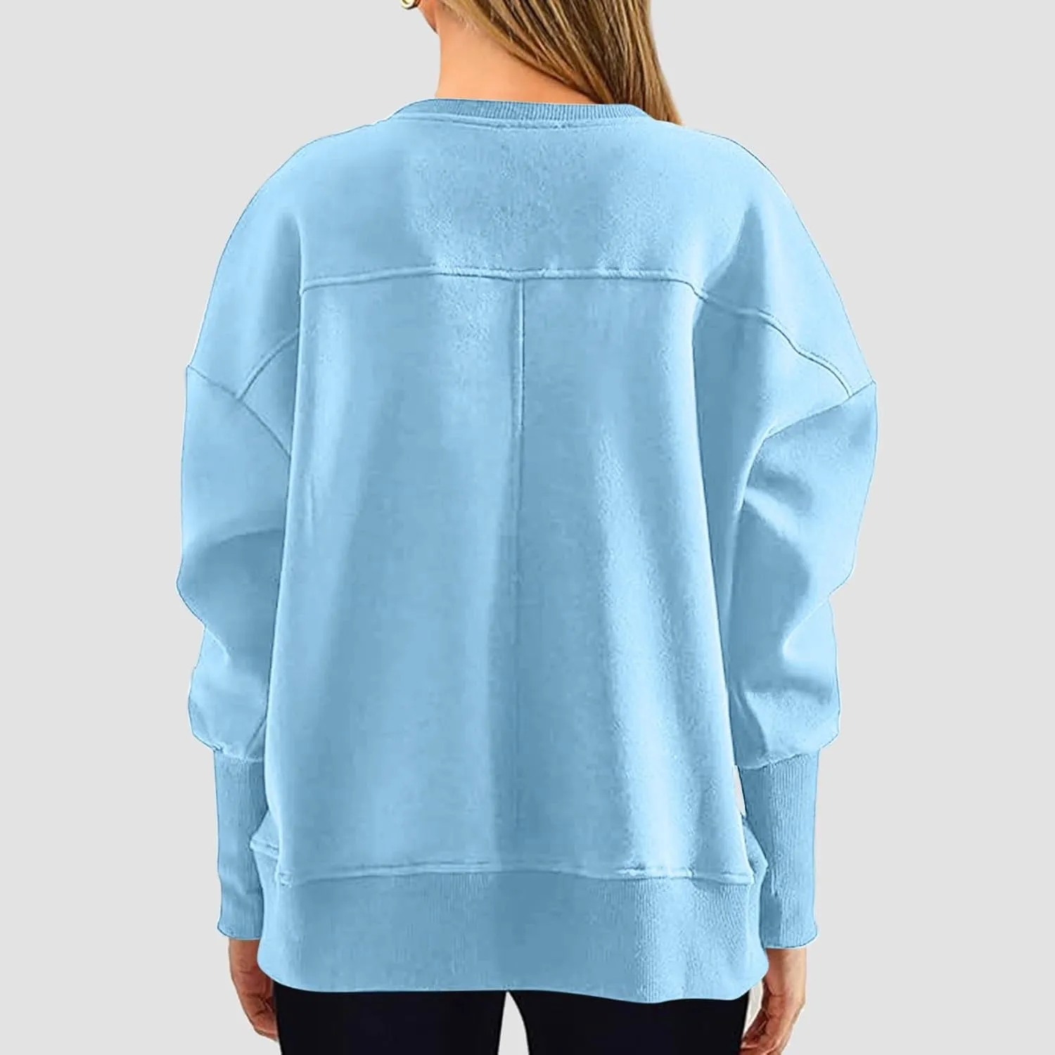 Oversized Crewneck Sweatshirt Women High Low Fleece Pullover Side Slit Drop Shoulder Soft Fall Sweatshirts No Hood