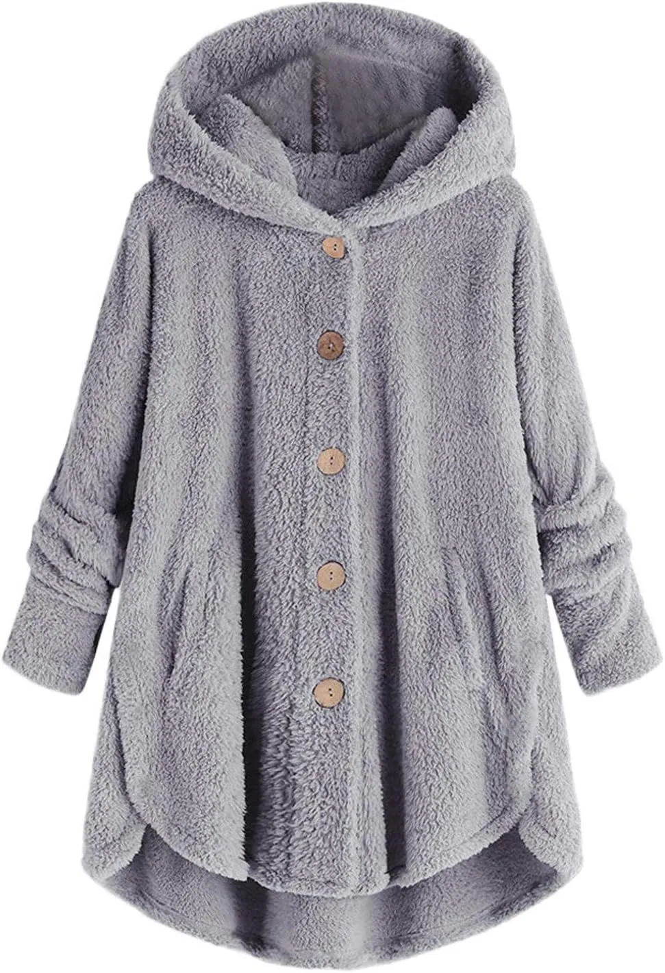 Oversized Sherpa Sweatshirt Fuzzy Fleece Soft Warm Pullover Sweater Button Hoodie Pocket Plush Coat