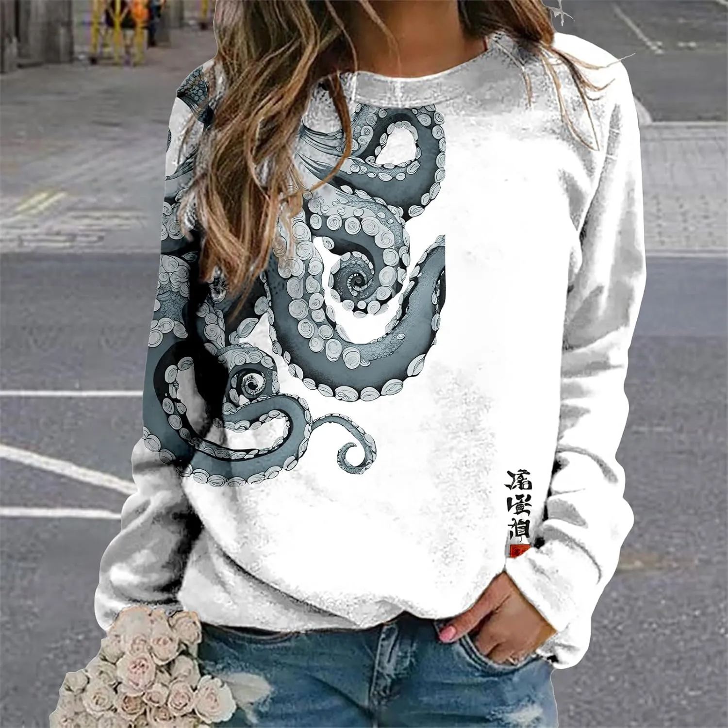 Oversized Sweatshirts for Women Trendy Crewneck Pullover Soft Comfy Crewneck Graphic Casual Long Sleeve Shirts