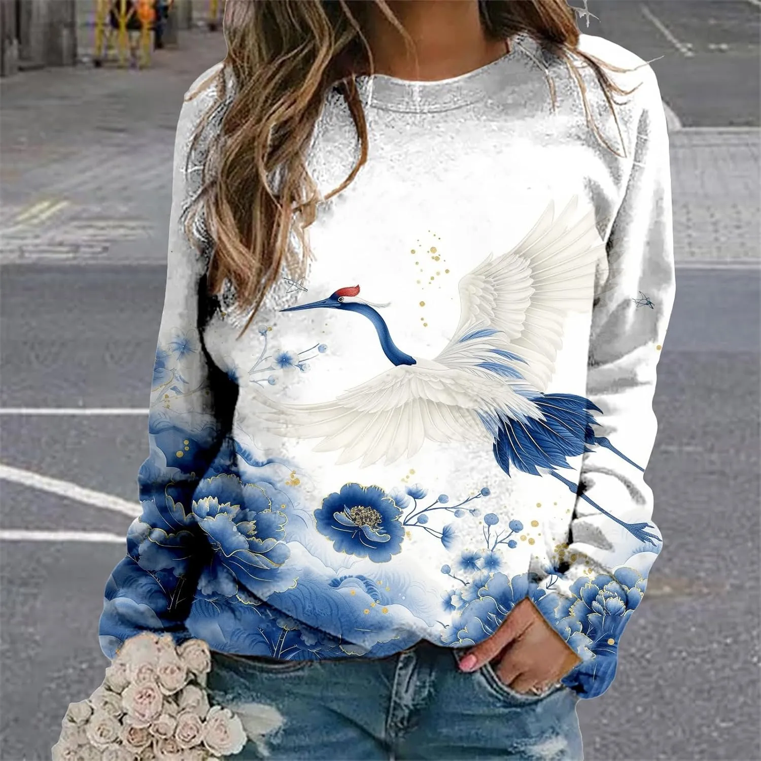 Oversized Sweatshirts for Women Trendy Crewneck Pullover Soft Comfy Crewneck Graphic Casual Long Sleeve Shirts