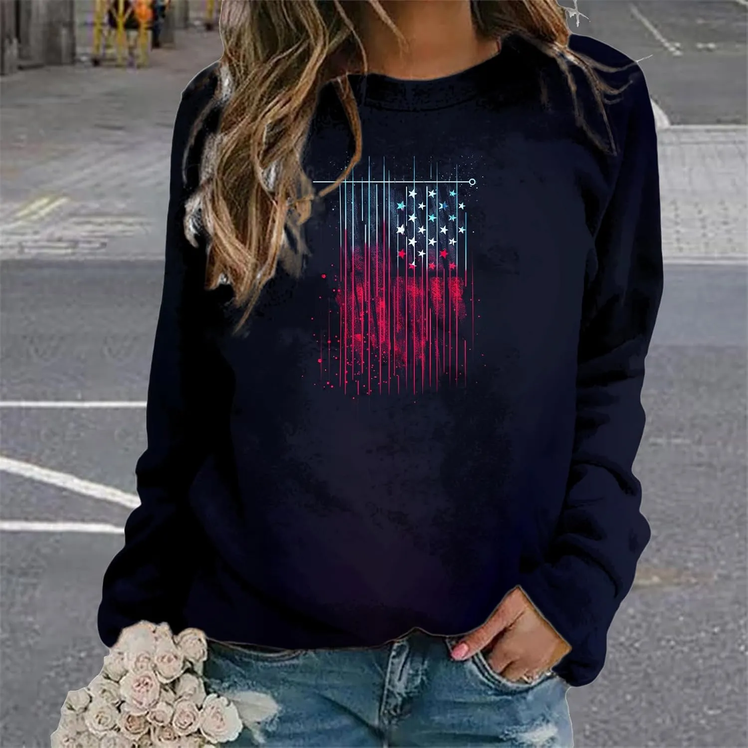 Oversized Sweatshirts for Women Trendy Crewneck Pullover Soft Comfy Crewneck Graphic Casual Long Sleeve Shirts