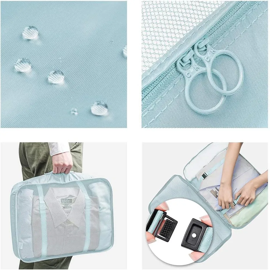 Packing Cubes 7 Pcs Travel Luggage Packing Organizers Set with Toiletry Bag (Pale blue)