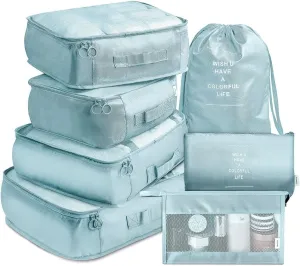 Packing Cubes 7 Pcs Travel Luggage Packing Organizers Set with Toiletry Bag (Pale blue)
