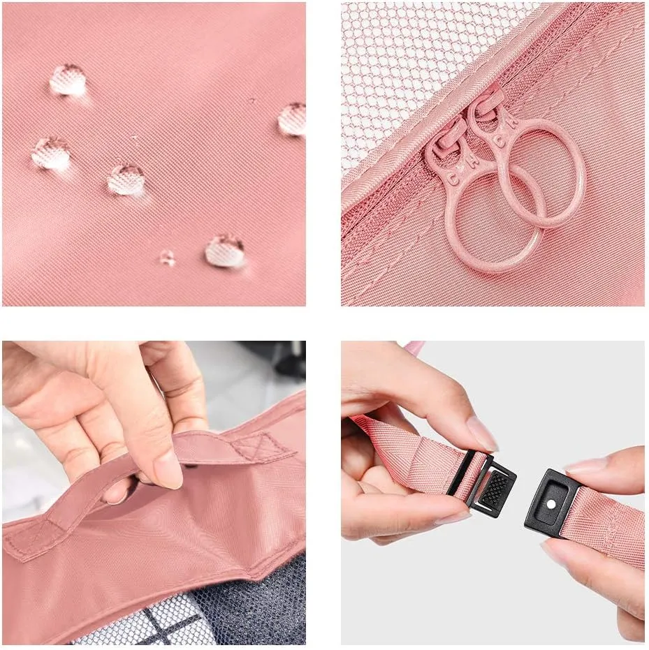 Packing Cubes VAGREEZ 7 Pcs Travel Luggage Packing Organizers Set with Toiletry Bag (Pink)