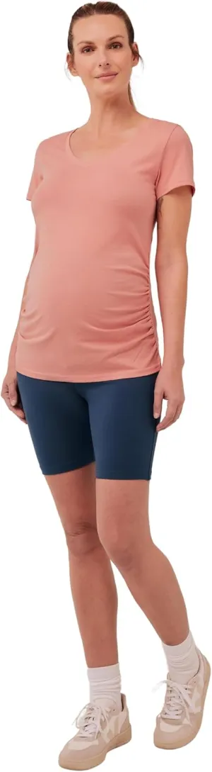Pact Organic Cotton V-Neck Ruched Maternity Tee Shirts, Soft Pregnancy Top with Stretch