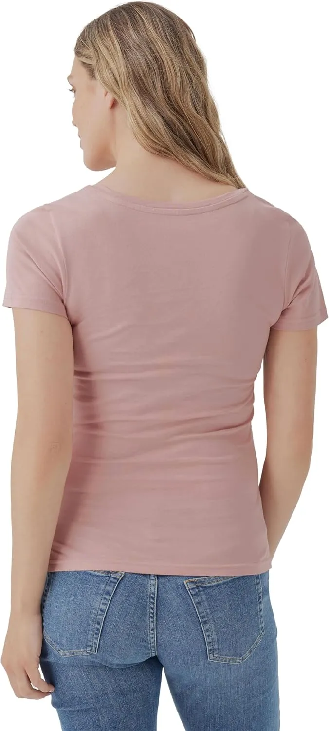 Pact Organic Cotton V-Neck Ruched Maternity Tee Shirts, Soft Pregnancy Top with Stretch