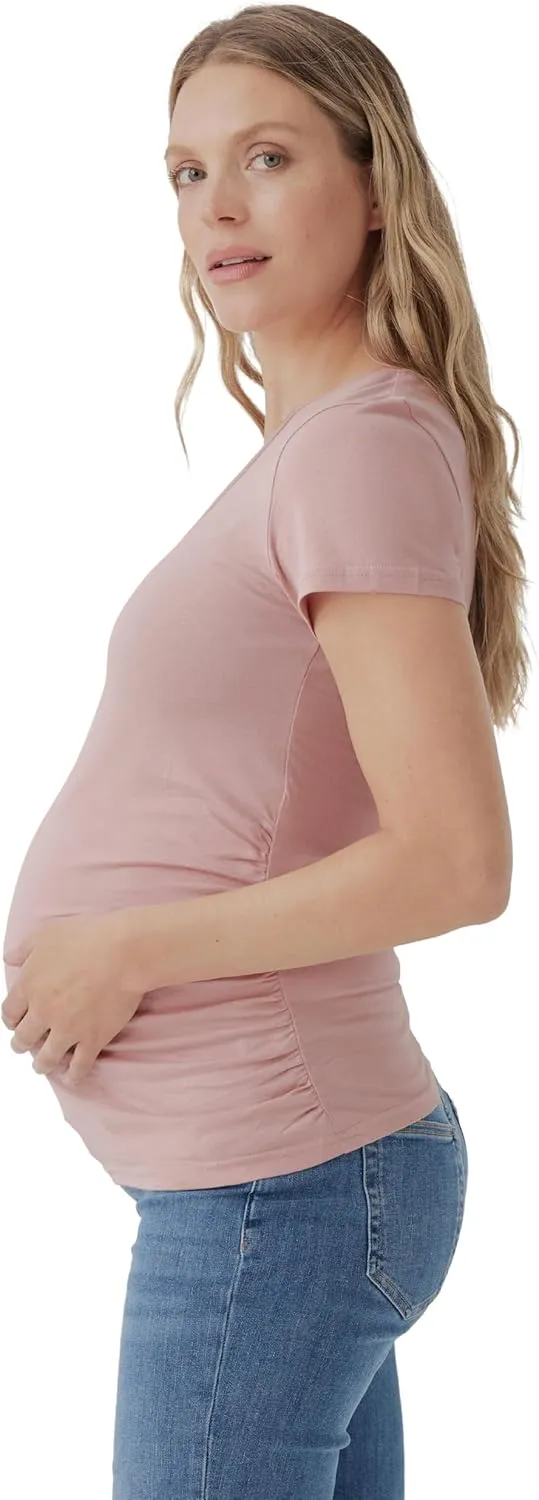 Pact Organic Cotton V-Neck Ruched Maternity Tee Shirts, Soft Pregnancy Top with Stretch