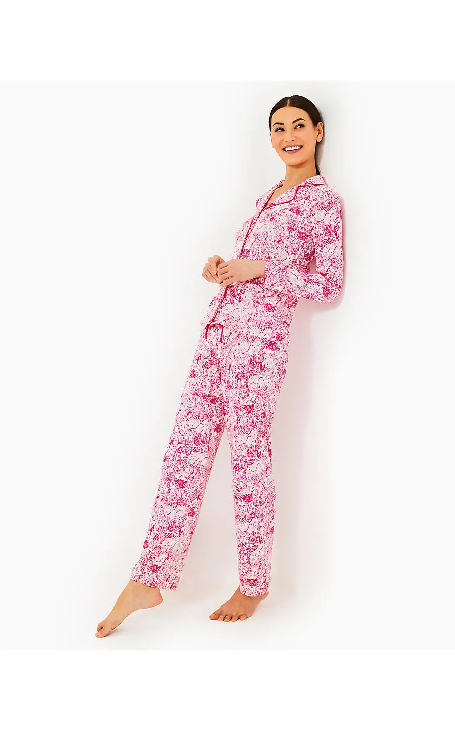 Pajama Knit Button-Up Top - Raspberry Rouge Animal Magnetism