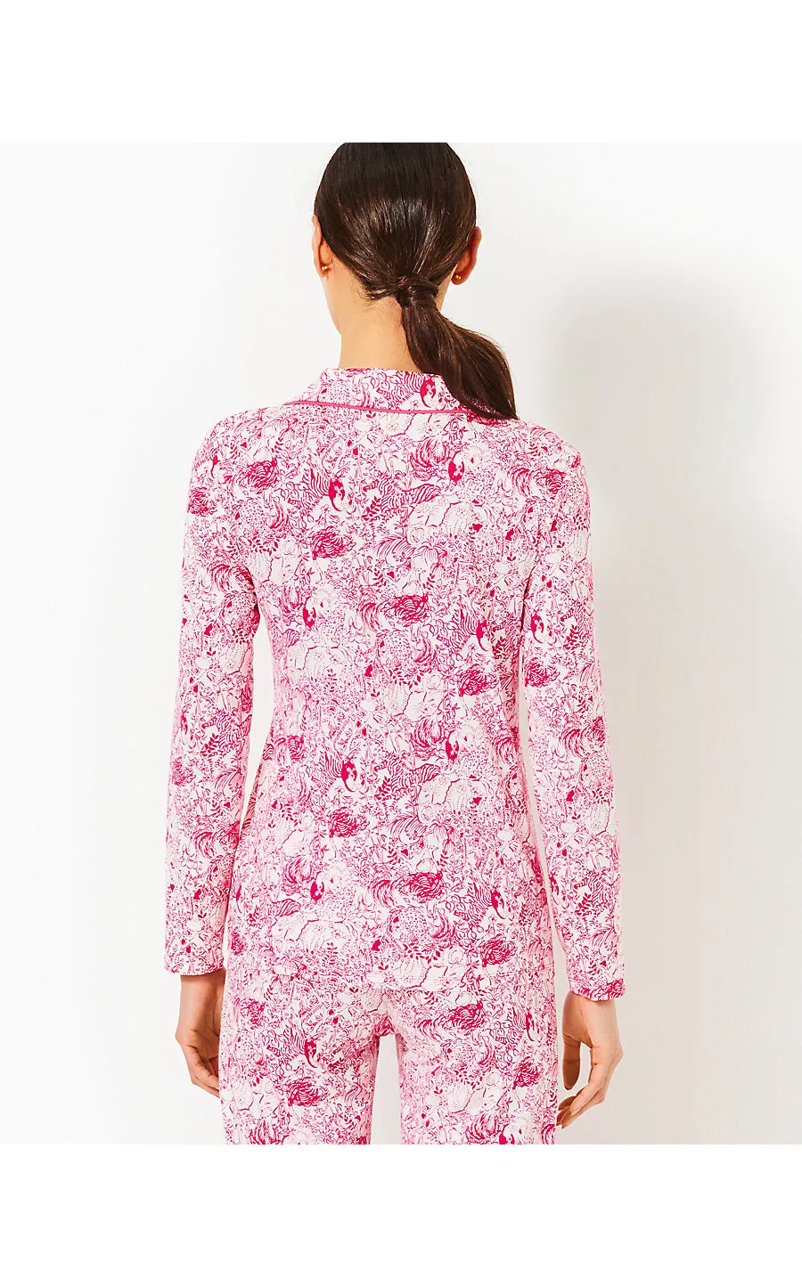 Pajama Knit Button-Up Top - Raspberry Rouge Animal Magnetism