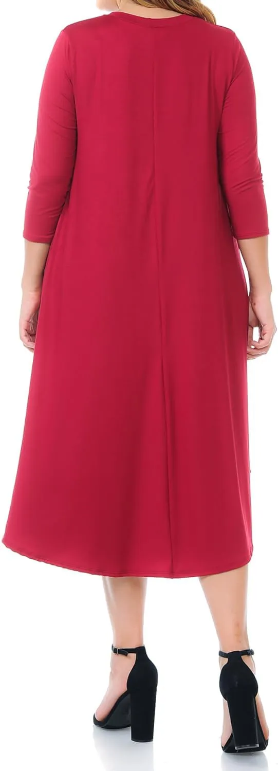 Pastel by Vivienne Women's Plus Size Swing Dress  3/4 Sleeve Elegant Flowy A-Line Midi  Soft & Comfortable