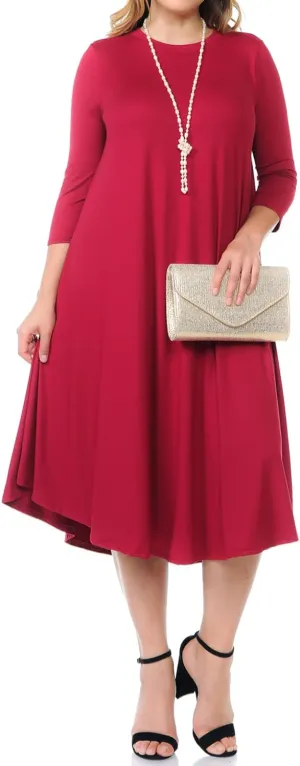 Pastel by Vivienne Women's Plus Size Swing Dress  3/4 Sleeve Elegant Flowy A-Line Midi  Soft & Comfortable