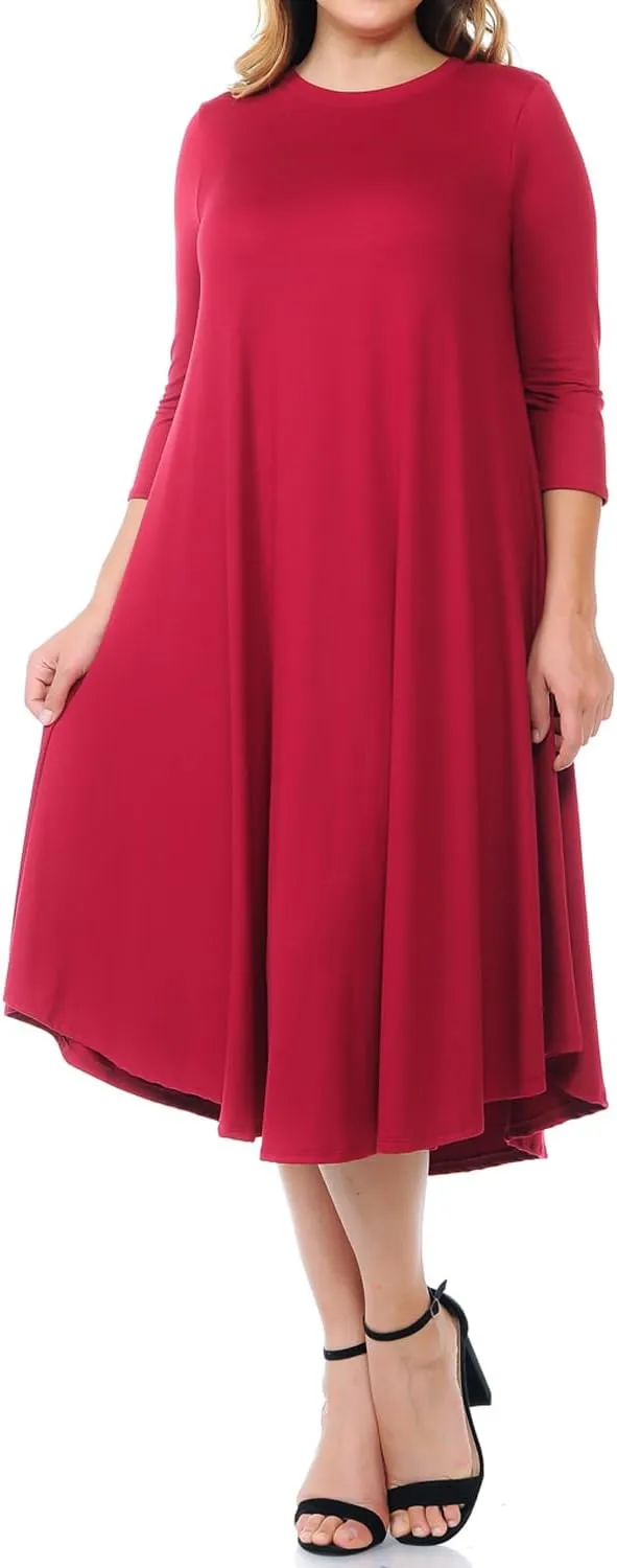 Pastel by Vivienne Women's Plus Size Swing Dress  3/4 Sleeve Elegant Flowy A-Line Midi  Soft & Comfortable