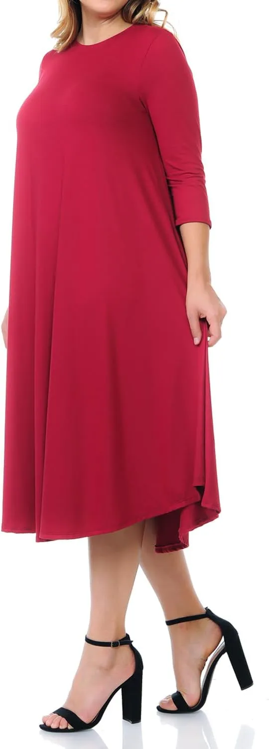 Pastel by Vivienne Women's Plus Size Swing Dress  3/4 Sleeve Elegant Flowy A-Line Midi  Soft & Comfortable
