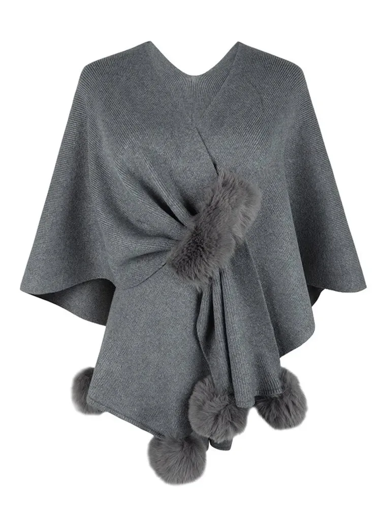 Patchwork Solid Color Shawl Knitted Poncho/Cape