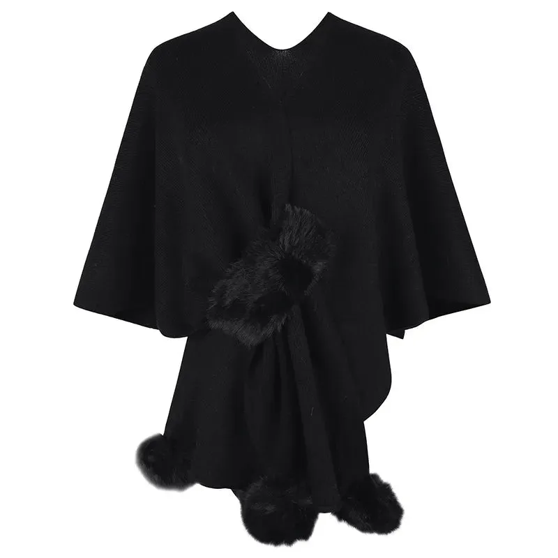Patchwork Solid Color Shawl Knitted Poncho/Cape