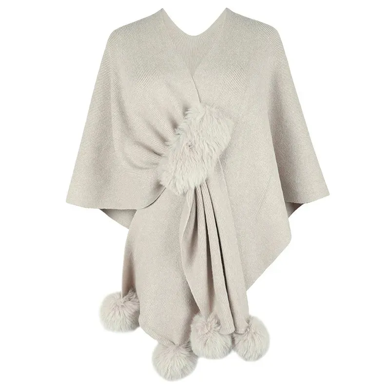Patchwork Solid Color Shawl Knitted Poncho/Cape