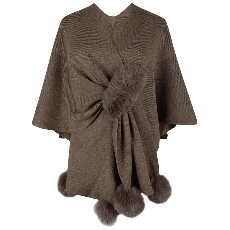 Patchwork Solid Color Shawl Knitted Poncho/Cape