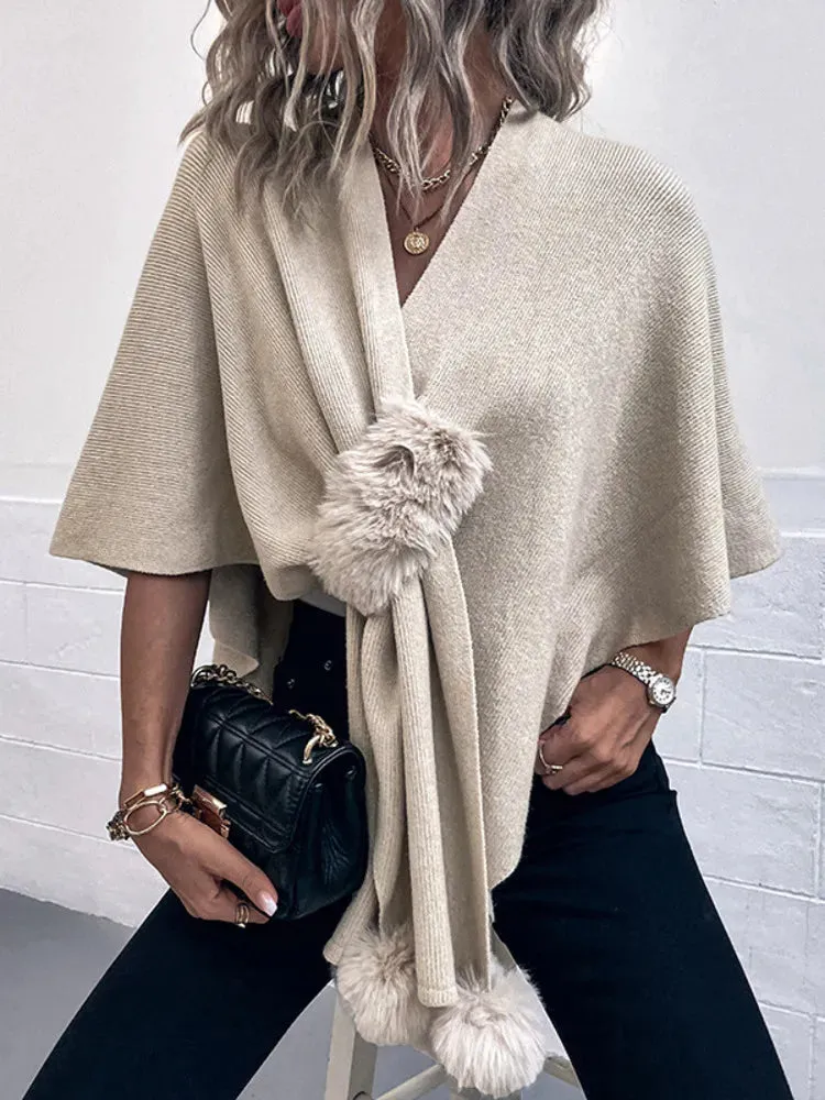 Patchwork Solid Color Shawl Knitted Poncho/Cape
