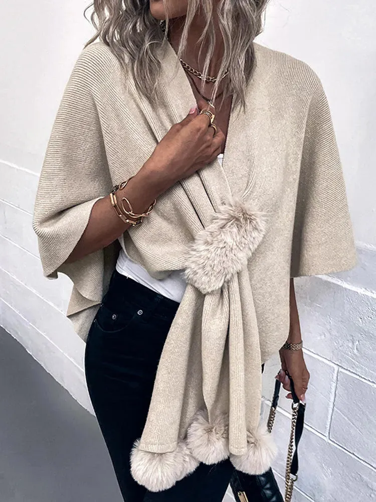 Patchwork Solid Color Shawl Knitted Poncho/Cape
