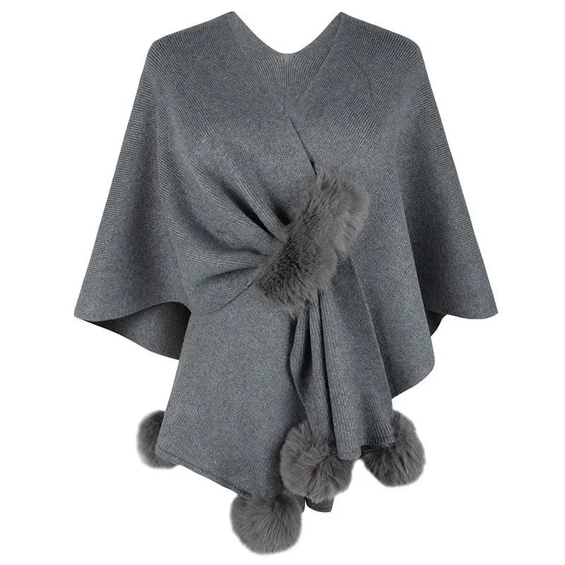 Patchwork Solid Color Shawl Knitted Poncho/Cape