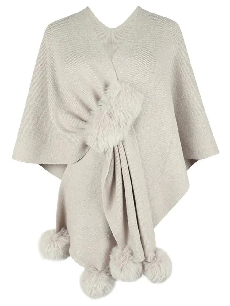 Patchwork Solid Color Shawl Knitted Poncho/Cape