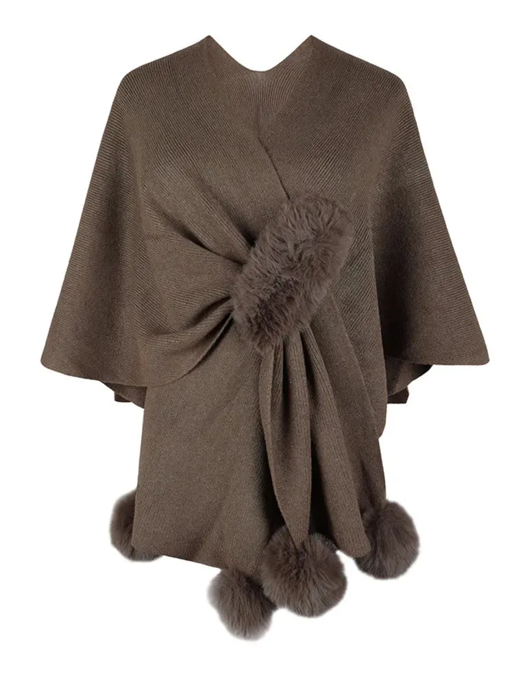 Patchwork Solid Color Shawl Knitted Poncho/Cape
