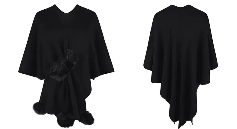 Patchwork Solid Color Shawl Knitted Poncho/Cape