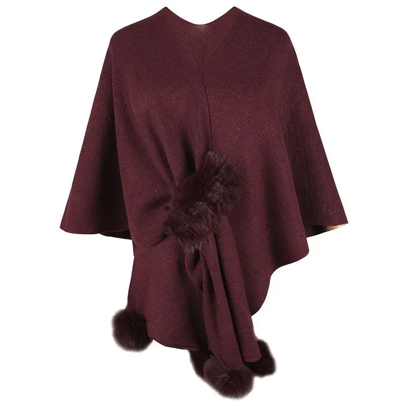 Patchwork Solid Color Shawl Knitted Poncho/Cape