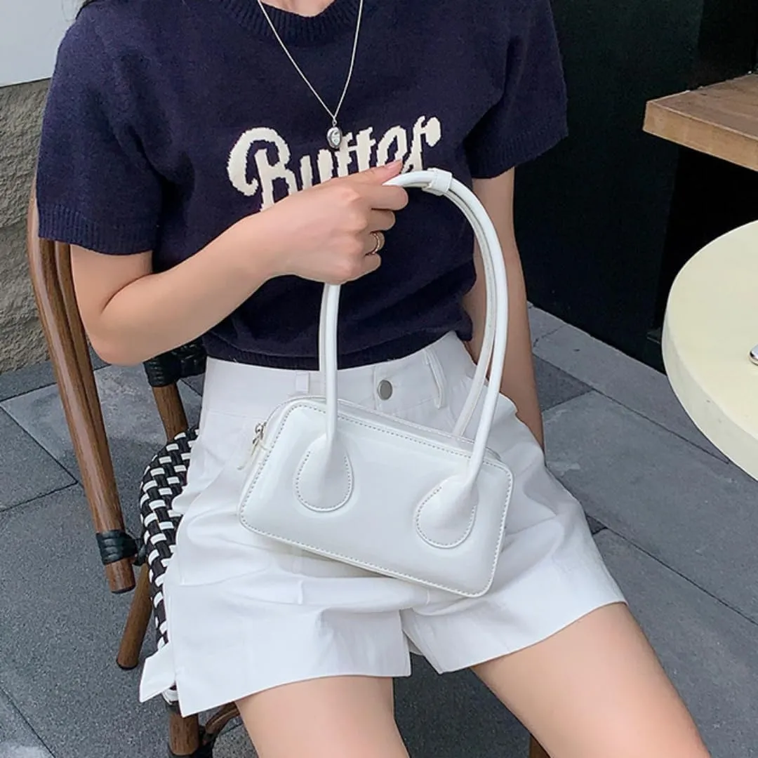 Patent Leather Shoulder Bag for Women Top Handle Bag Cute Versatile Satchel Handbag Purses Aesthetic Underarm Bag