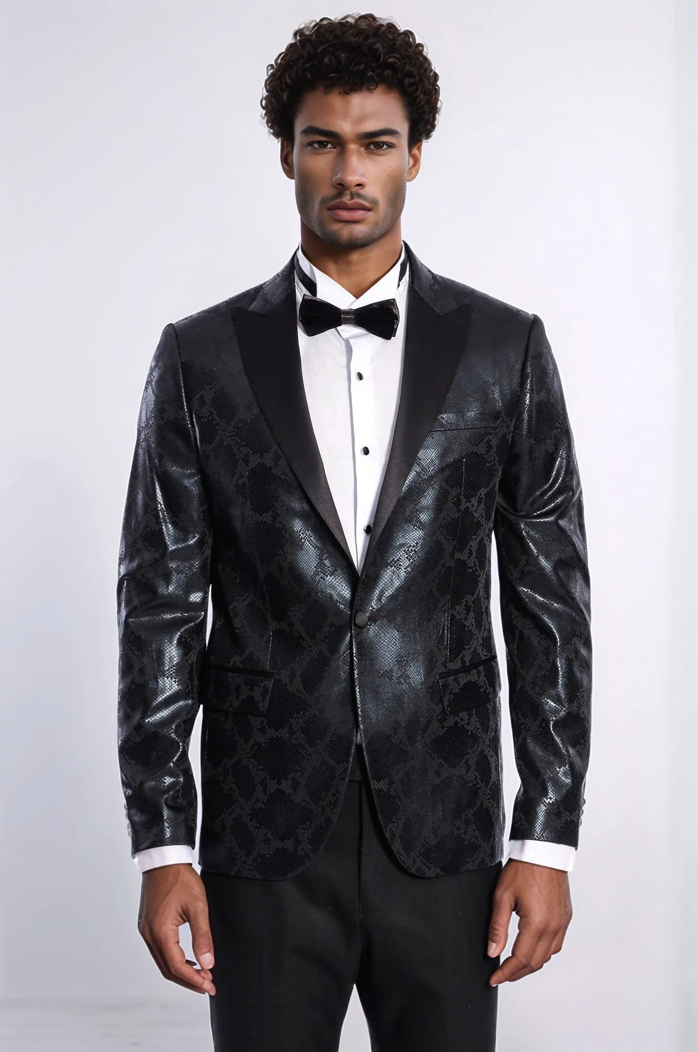 Patterned Slim Fit Black Men's Prom Blazer - Wessi
