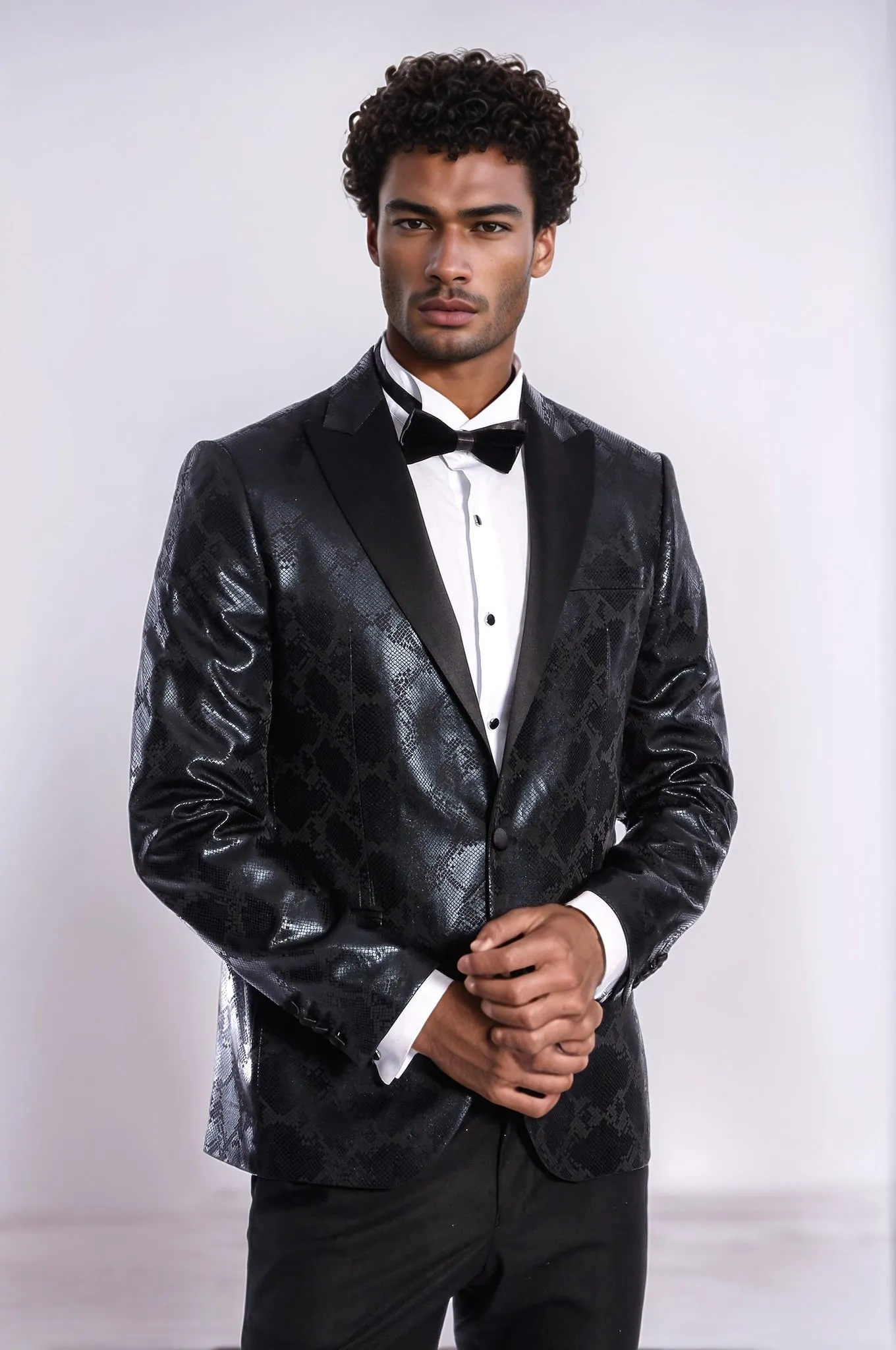 Patterned Slim Fit Black Men's Prom Blazer - Wessi