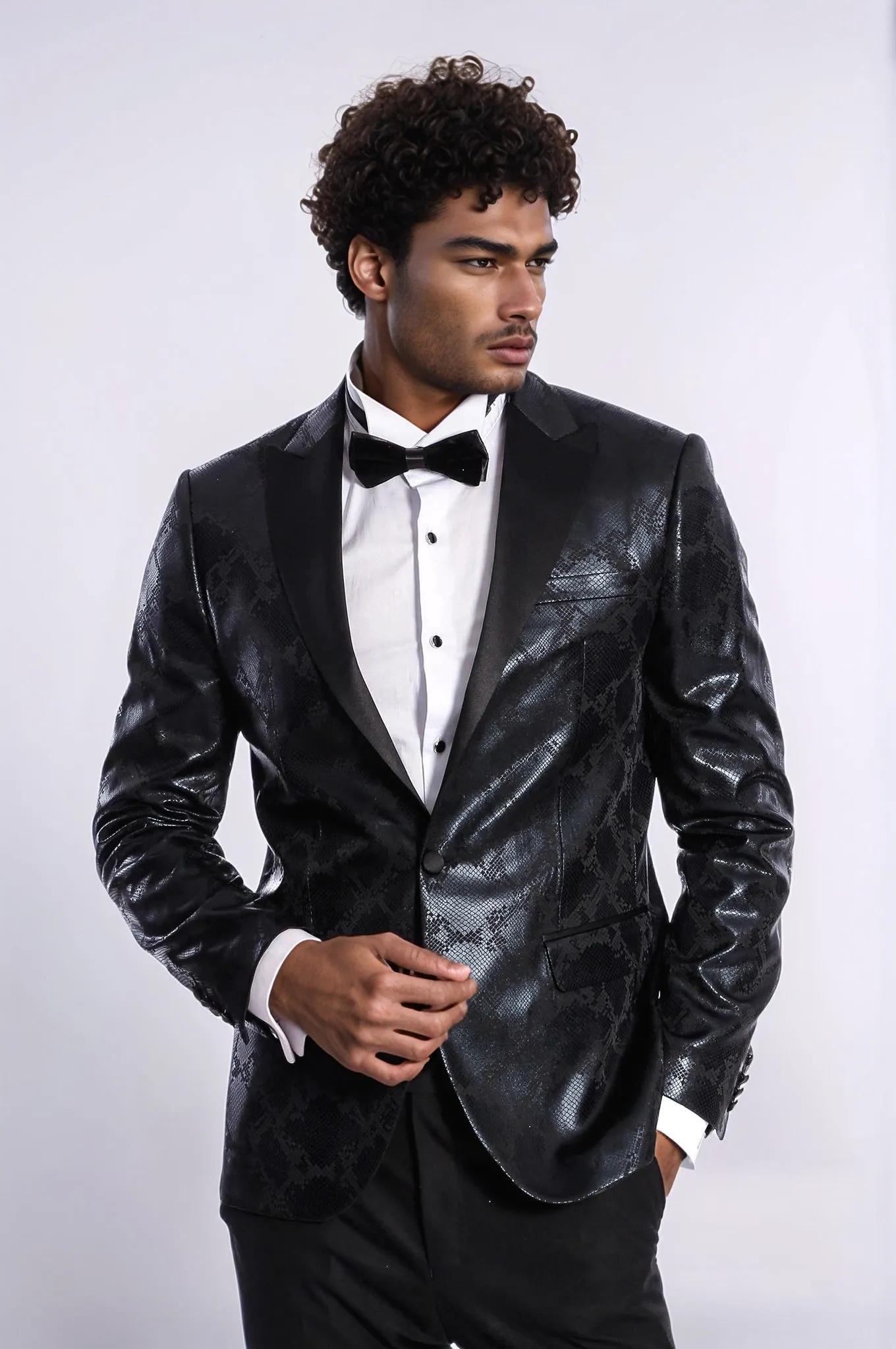 Patterned Slim Fit Black Men's Prom Blazer - Wessi