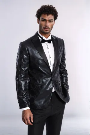Patterned Slim Fit Black Men's Prom Blazer - Wessi