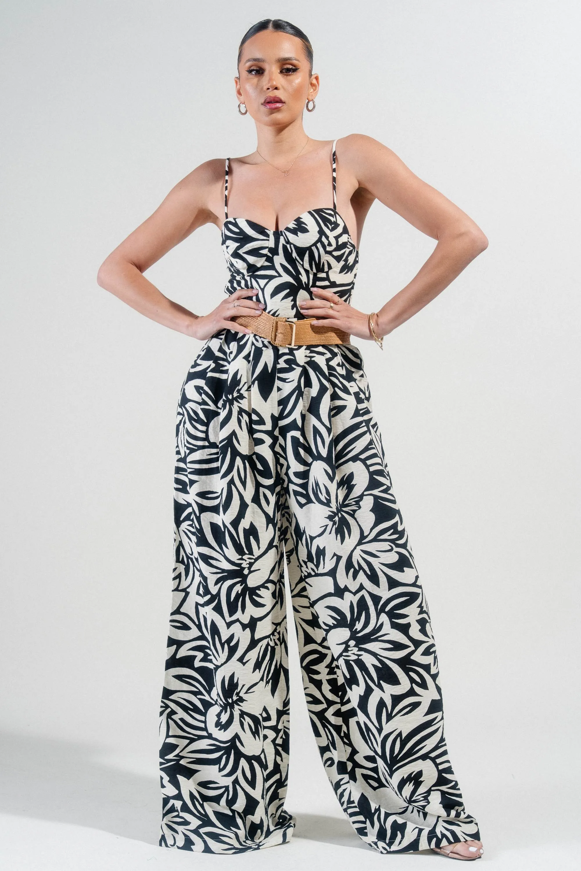 PJ11223B / THICK RAYON LINEN BLEND SMOCKED TUBE TOP & PLEATED WIDE LEG PANTS JUMPSUITS