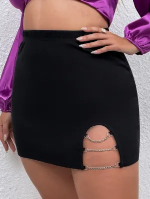 Plain Chain Mini Plus Size Skirt