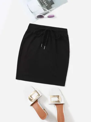 Plain Drawstring Mini Plus Size Skirt