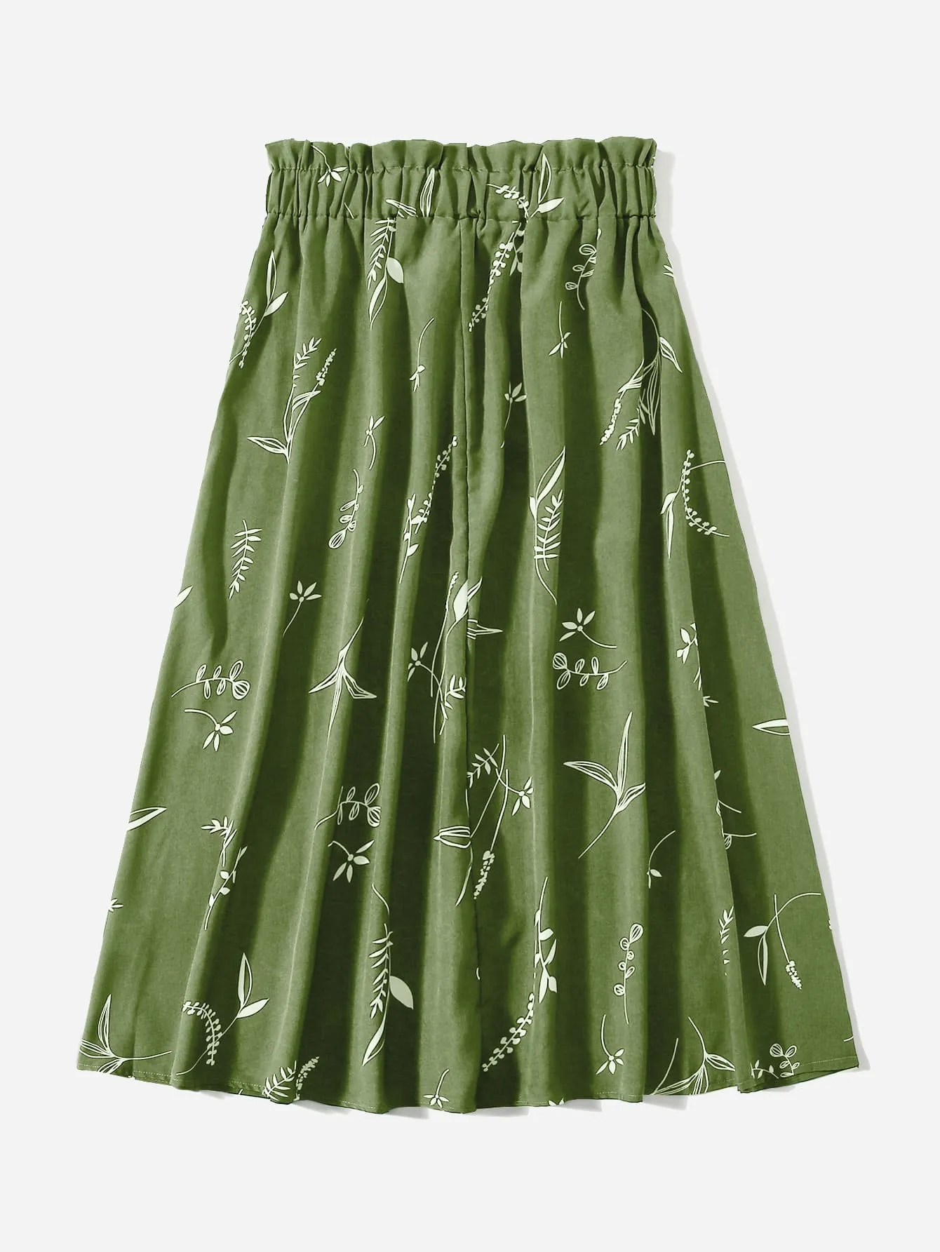 Plants Paper Bag Waist Midi Plus Size Skirt